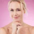 beauty-skincare-portrait-happy-woman-with-smile-glowing-skin-natural-spa-makeup-studio-mockup-advertising-luxury-cosmetics-face-blonde-model-isolated-pink-background_590464-141225