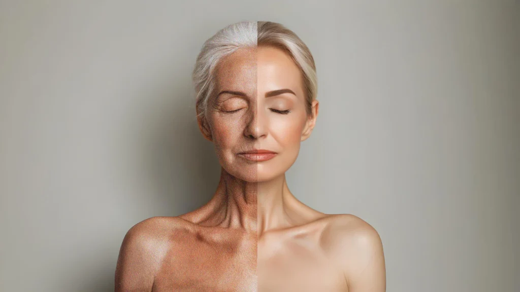 before after of a woman who is injected with derma packages